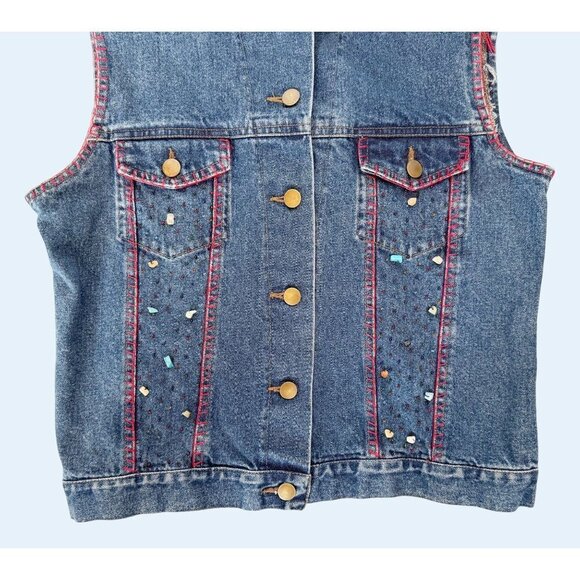 Vintage CEJON Denim Embellished 90s / 00s Vest Size Med - Picture 4 of 7